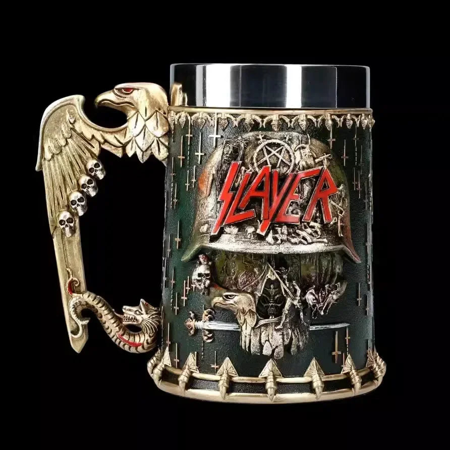 600ml Norse Mythology Beer Mug Resin Stainless Steel Stein Tankard Cups Gift Retro Drinkware Nemesis Deadly Eagle Skull Statue