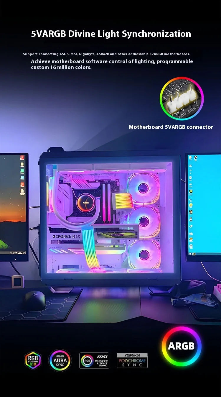 5V 3Pin ARGB Sync PC Cable 8/24PIN Motherboard Power Extension Cable Flexible LED Strip Light DIY Kit for Computer Power Supply