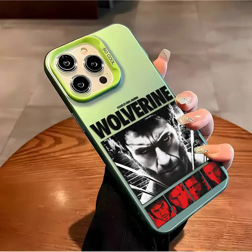 Fashion Wolverine Comic Phone Case For IPhone 16 15 14 13 12 11 Plus Pro Max Multicolor Aurora Laser Shockproof Funda Cover