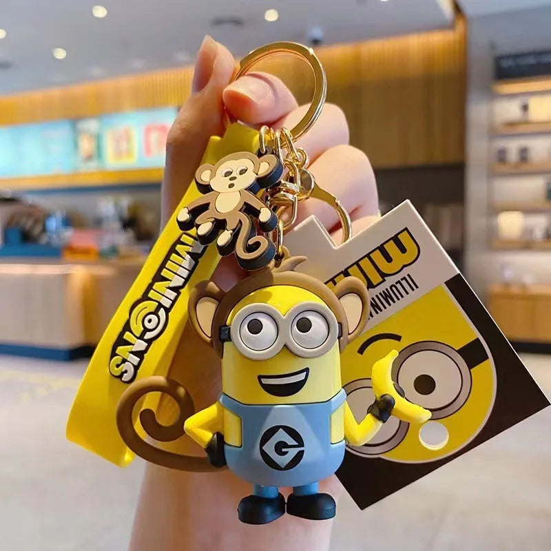 New M-Minions Keychain Animated Banana Villain 3D Keychain PVC Pendant key Rings for Kids Birthday Toy Gift