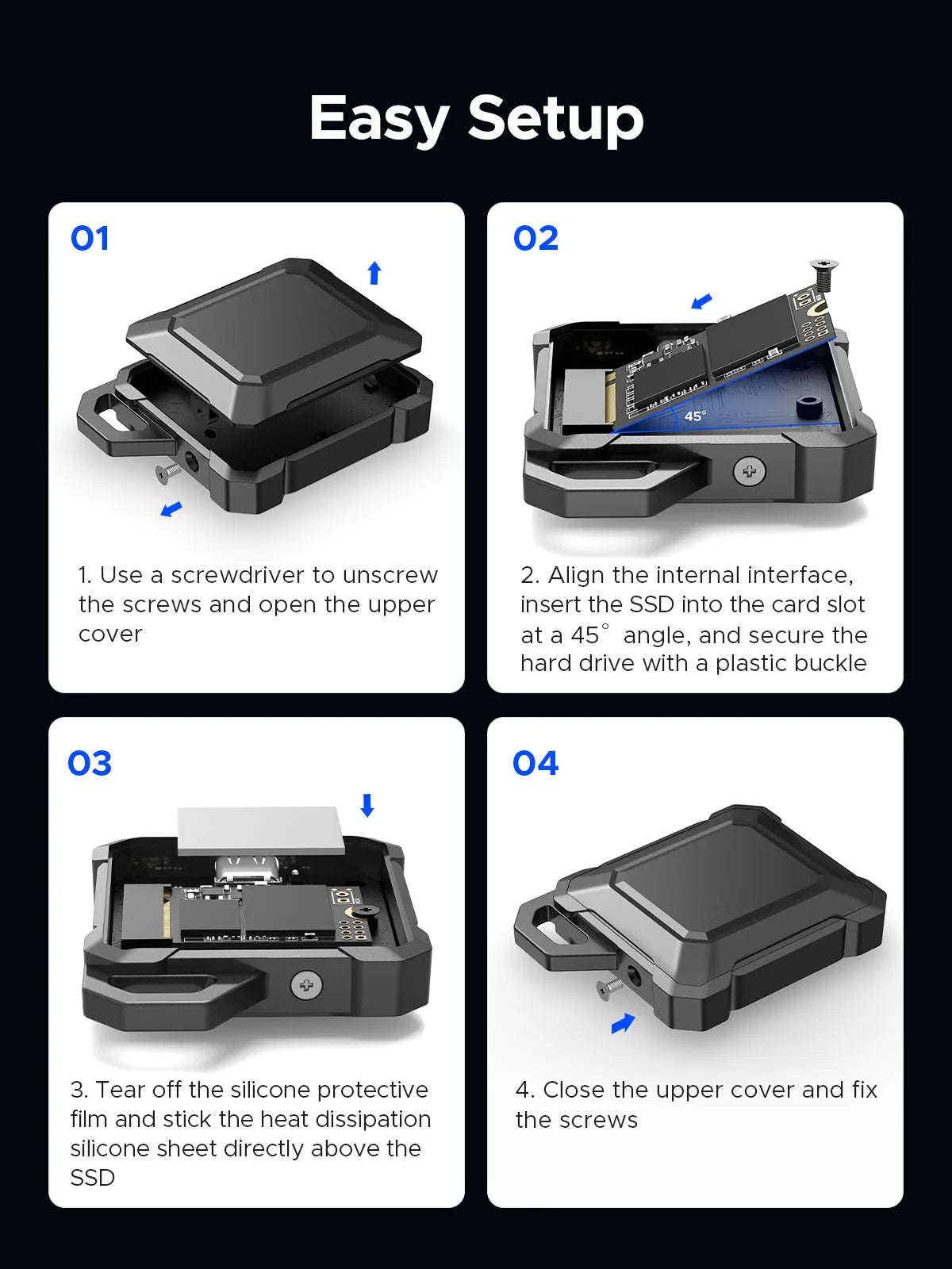 ORICO 2230 SSD Enclosure M.2 NVMe SSD Enclosure USB 3.2 Gen 2 10Gbps NVME PCI-E M-Key 2230mm External SSD Drive Enclosure