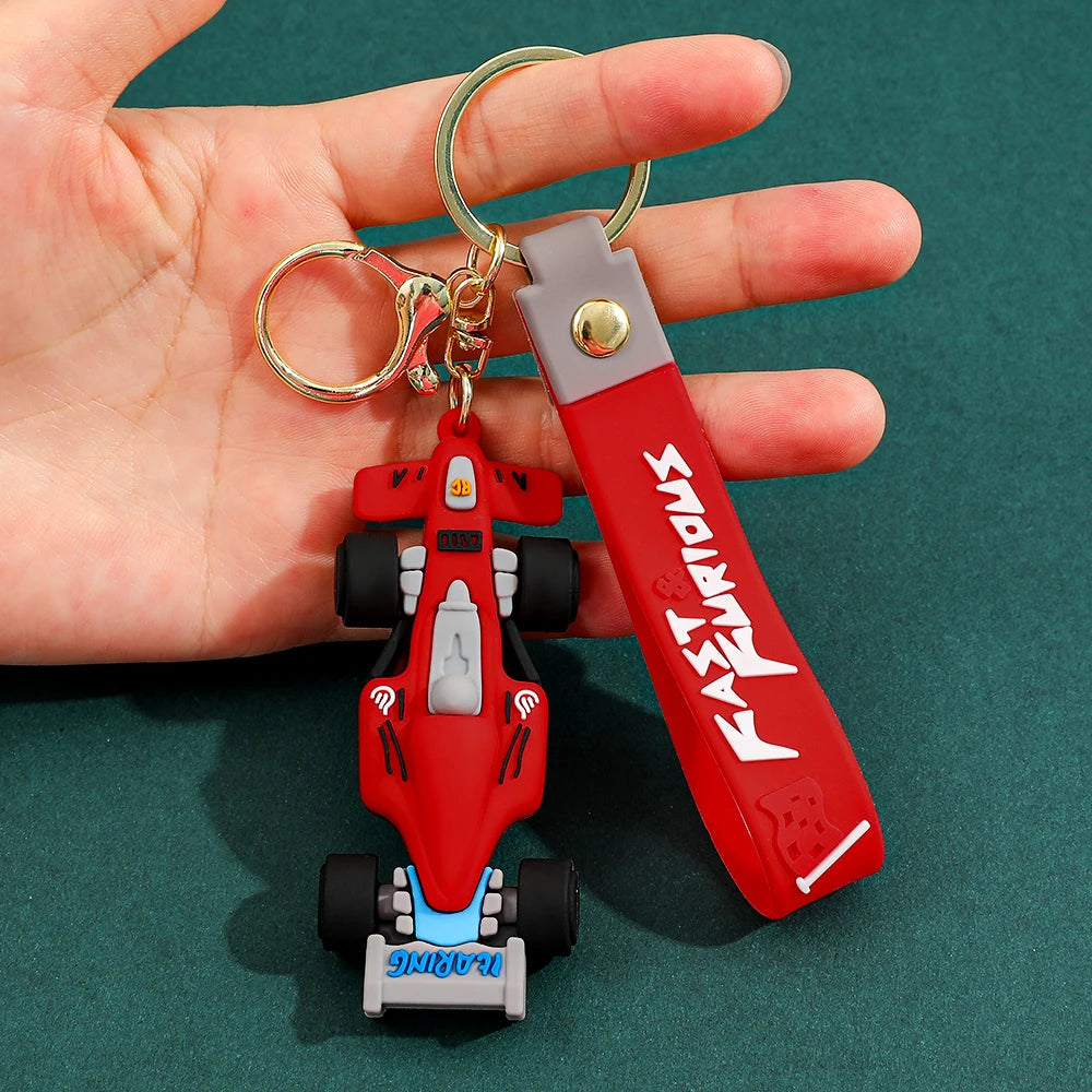 Formula Racing Car PVC Keychain, F1 Style Keychain Soft Rubber Key Ring, Motorsport Keychain for Men Women Racing Enthusiasts