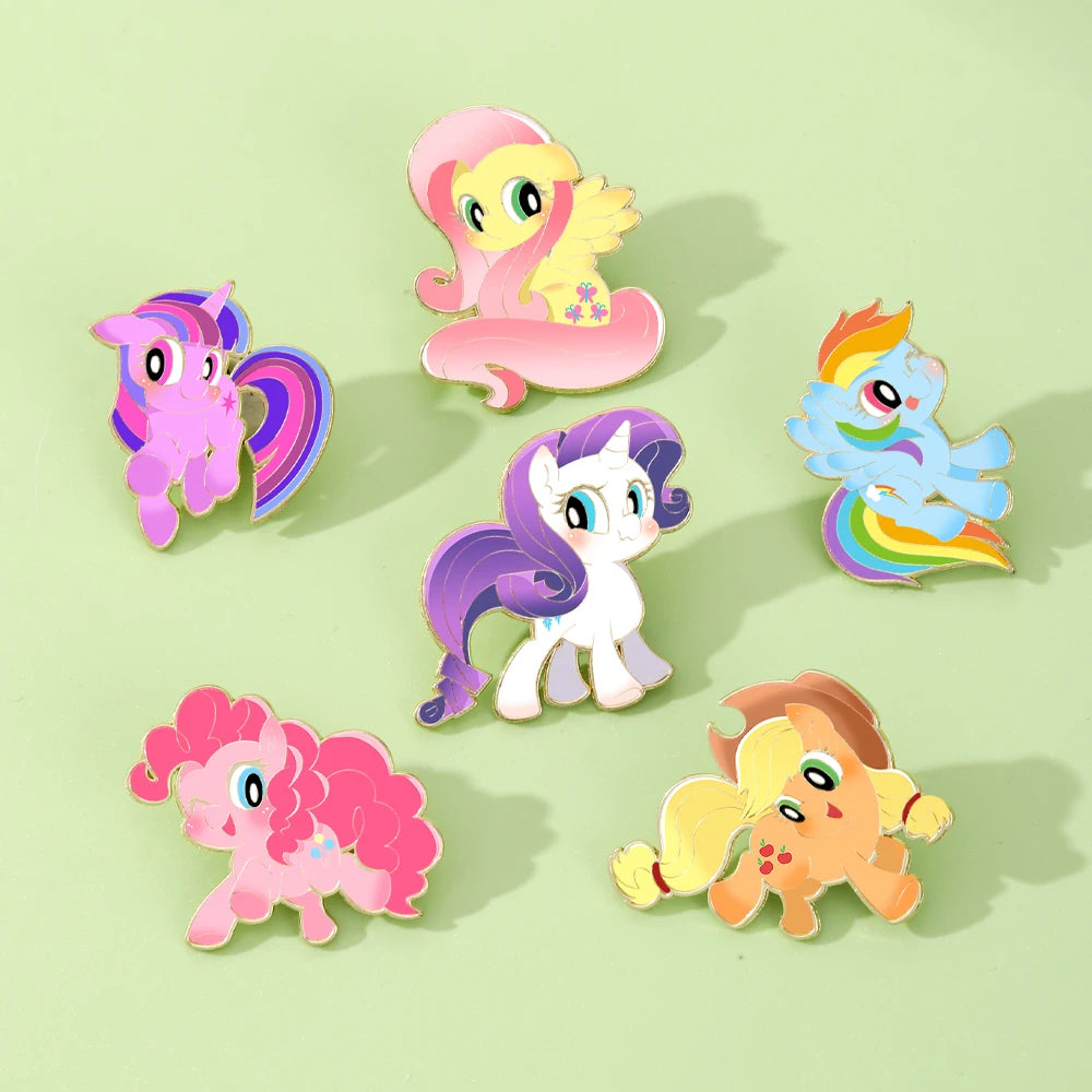 My Little Pony Pins 6pcs Set UV Printed Enamel Pins Cartoon Character Collection Brooches for MLP Fans Girls Kids Gift