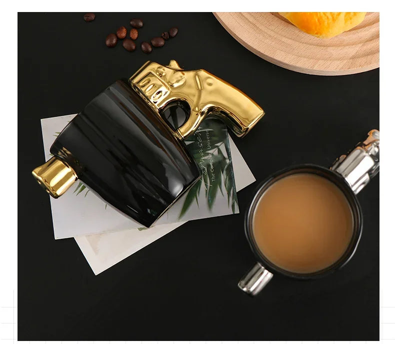 350ml Novelty Mug Revolver Handle Mug Coffee Cup Ceramic Personalized Decorations for Coffee Tea Milk 3D Mold Non-slip Glaze Cup