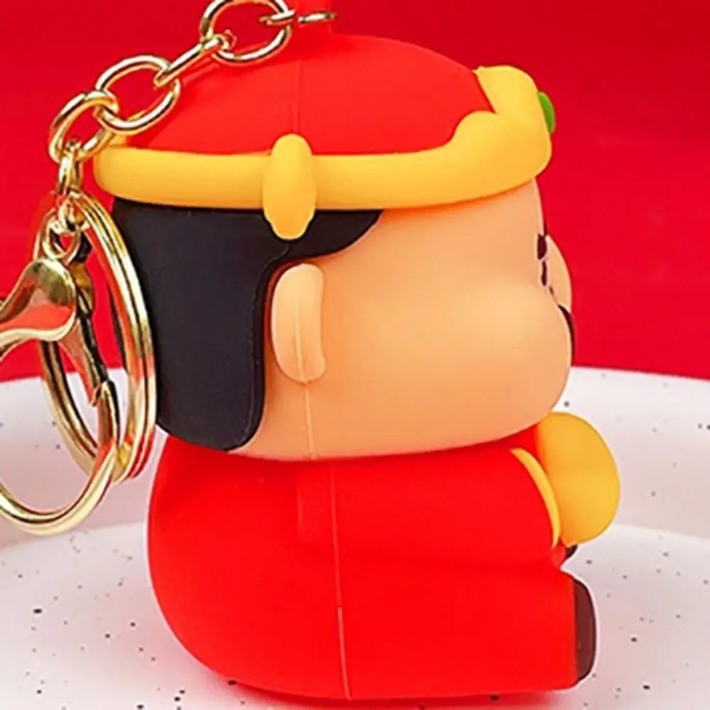Creative Pinched Toys God of Wealth Keychain Lucky Blessing New Year Key Ring Traditional PVC Cartoon Pendant Kids