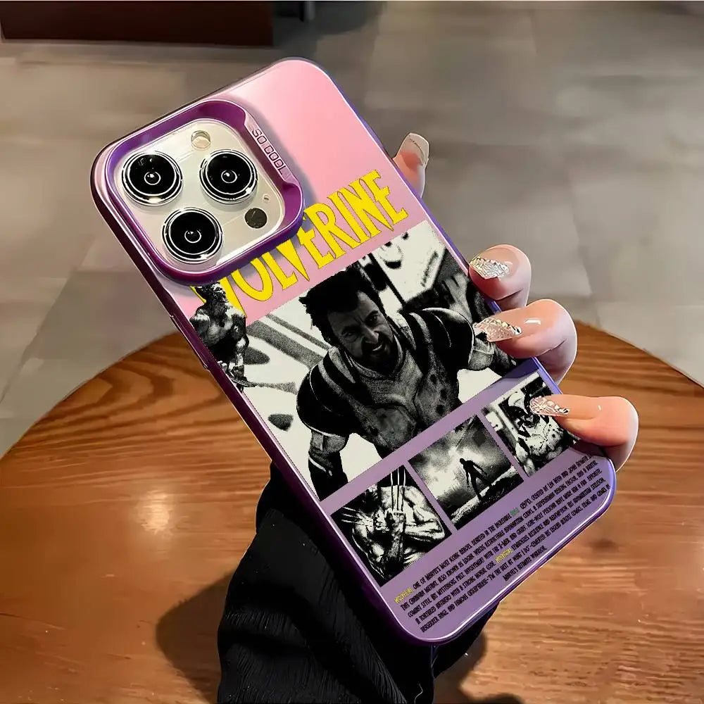Fashion Wolverine Comic Phone Case For IPhone 16 15 14 13 12 11 Plus Pro Max Multicolor Aurora Laser Shockproof Funda Cover