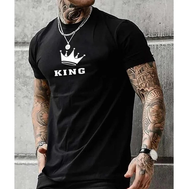 Fashion T-Shirts For Men 3d Letter King Printed Men'S Clothing Casual Short Sleeved Street Harajuku tops Loose Oversized T Shirt