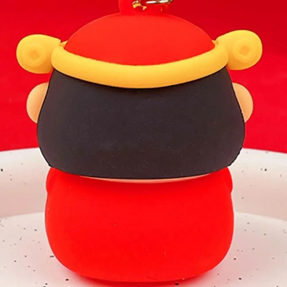 Creative Pinched Toys God of Wealth Keychain Lucky Blessing New Year Key Ring Traditional PVC Cartoon Pendant Kids