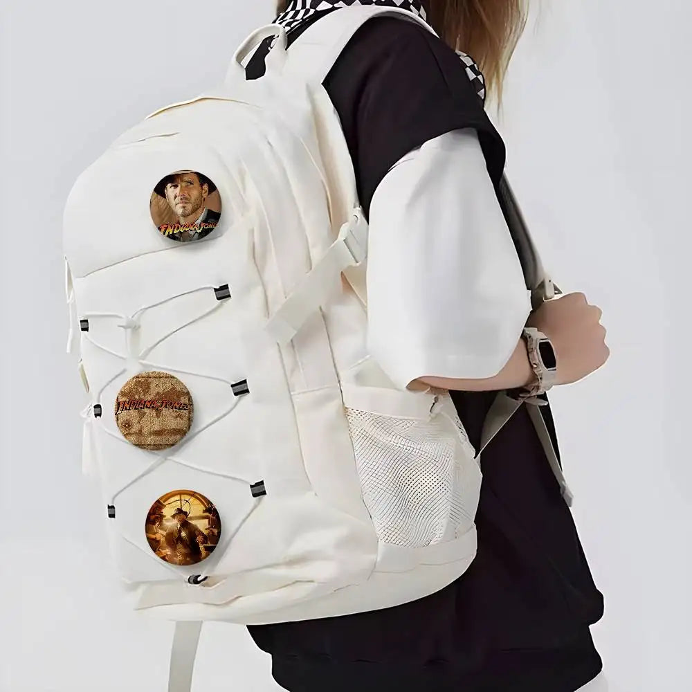 Classic Movie I-Indiana J-Jones Badges Round Exquisite Badge Brooches Creative Pins For Clothes Hat Backpack Gift Accessories