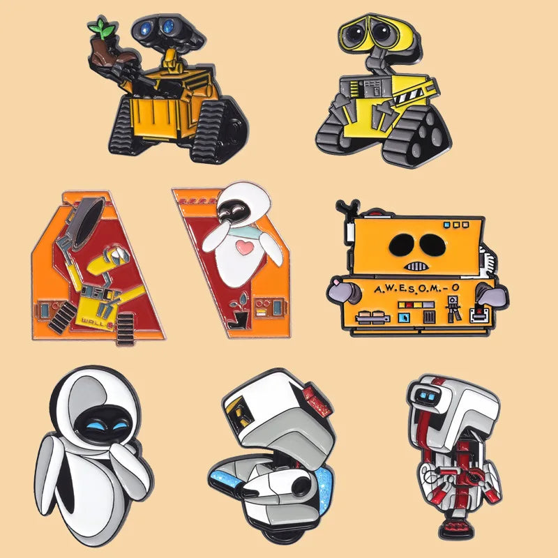 Classic Cartoon Movie Walle Eve Robot Enamel Pins for Backpack Bag Metal Brooch Badges Gifts for Fans Collection