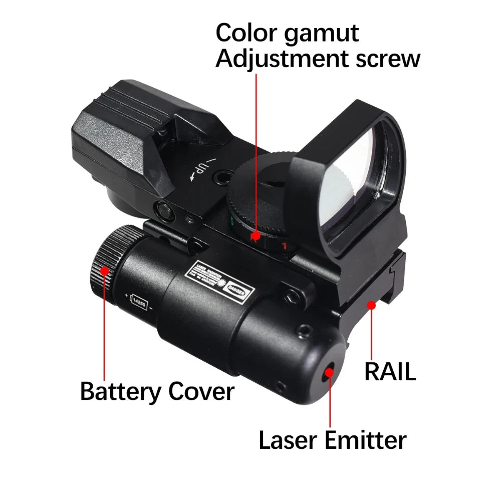Tactical HD101 Red Dot Sight Series with Laser Combination Riflescope Optical Airsoft Adjustable Reflex 4 Reticle Scope Hunting