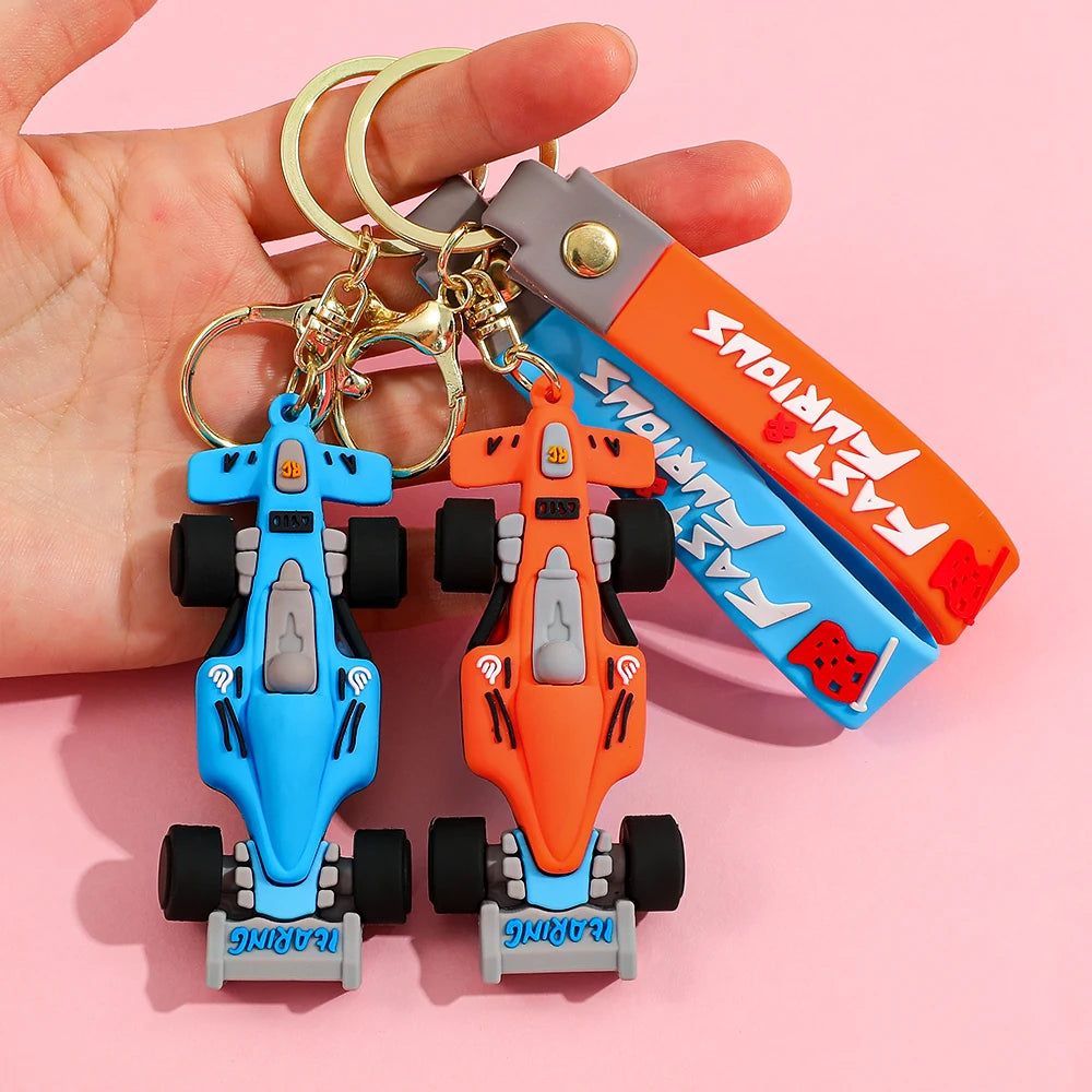 Formula Racing Car PVC Keychain, F1 Style Keychain Soft Rubber Key Ring, Motorsport Keychain for Men Women Racing Enthusiasts