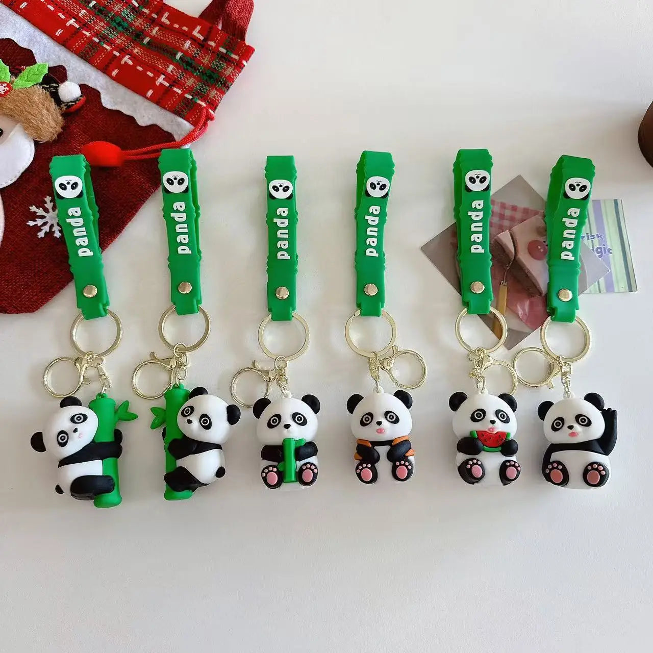 Cute Panda Keychain PVC Cartoon Keyring Creative Gift for Students Backpack Accessories