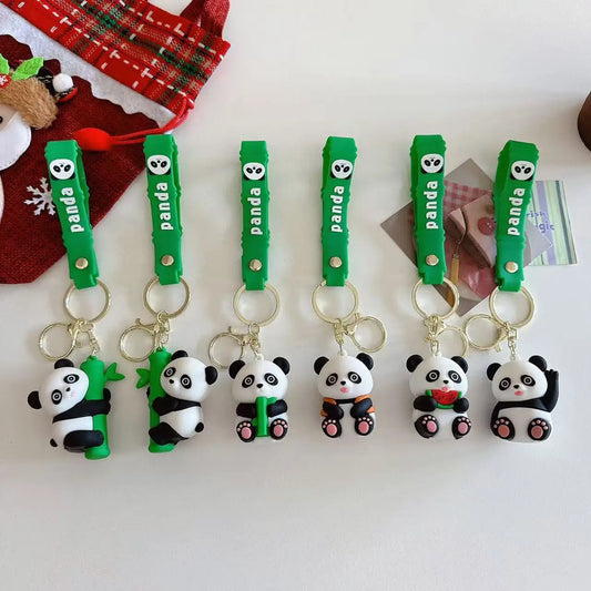 Cute Panda Keychain PVC Cartoon Keyring Creative Gift for Students Backpack Accessories