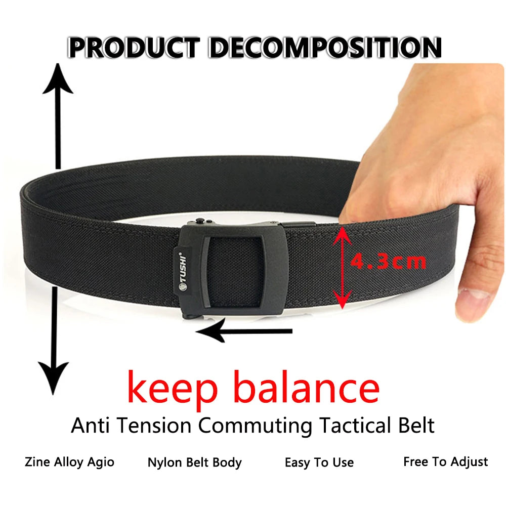 TUSHI 4.3cm Tactical Gun Belt for Men Multi-size 1100D Nylon Metal Automatic Buckle Police Military Belt Hunting IPSC Girdles