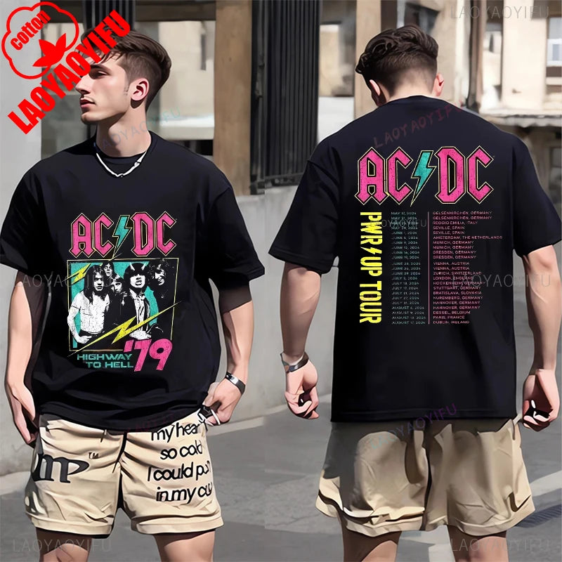 ACDC PWR UP TOUR 2024 Print Shirt Classic Patterned Shirt From 1979 Hip Hop Trend Tee Shors Sleeve Men's T-shirt 100% Cotton