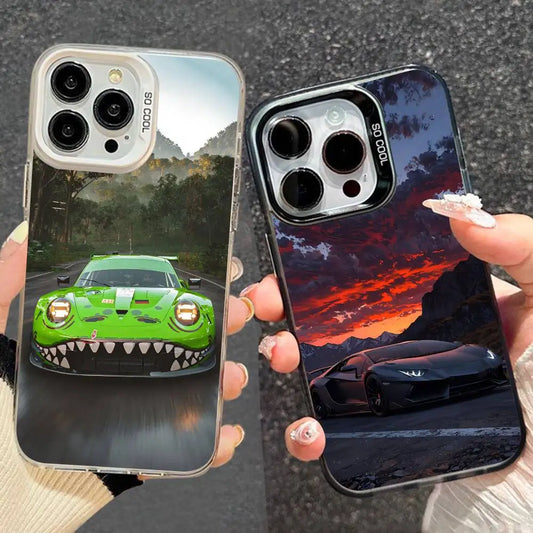 1PC Artistic Luxury Cars Phone Case For IPhone 17 17Air 16 15 14 13 12 11 Pro Max Plus Colorful Silver