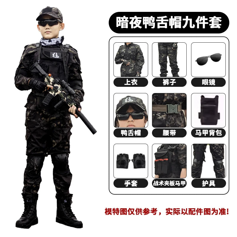 Tactical Children's Costumes Set Boys Girls Military Camping Clothing Field Role-Playing Performance Clothes  for Summer Camp