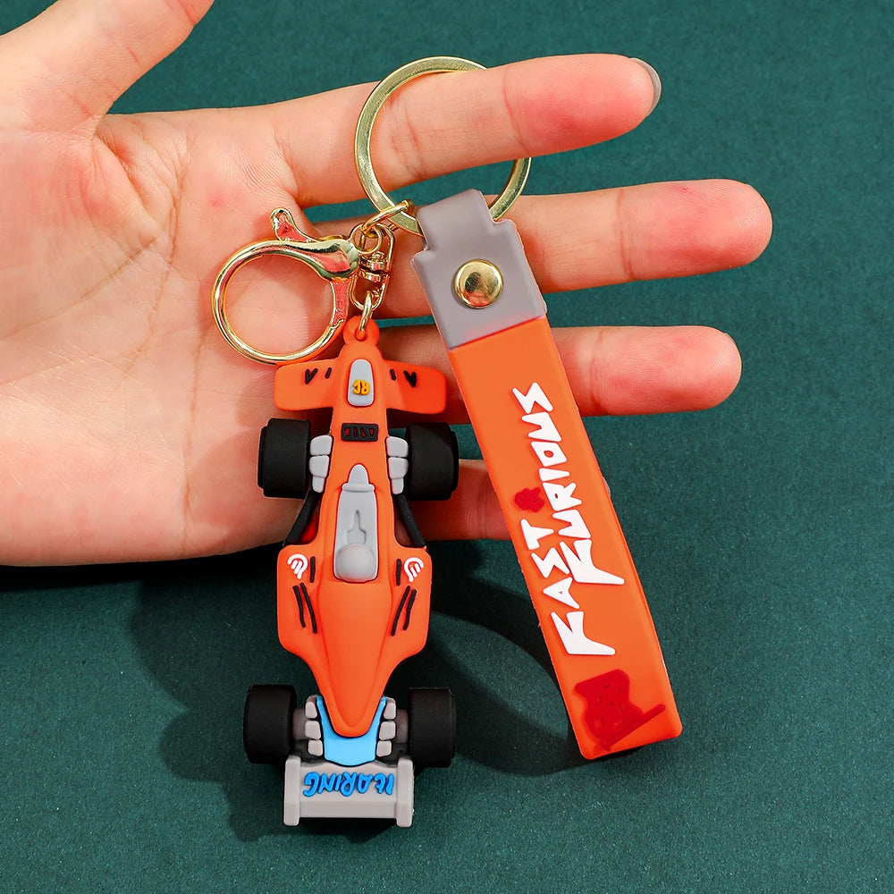 Formula Racing Car PVC Keychain, F1 Style Keychain Soft Rubber Key Ring, Motorsport Keychain for Men Women Racing Enthusiasts