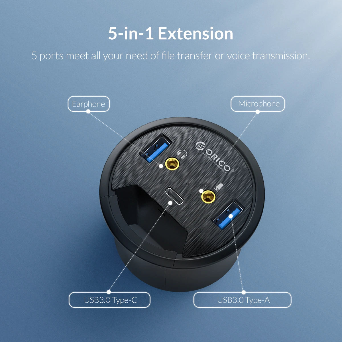 ORICO 5Gbps High-Speed USB HUB Splitter Multi Desk Grommet USB 3.0 Ports Desk Mount Adapter for PC Tablet Phone High Quality