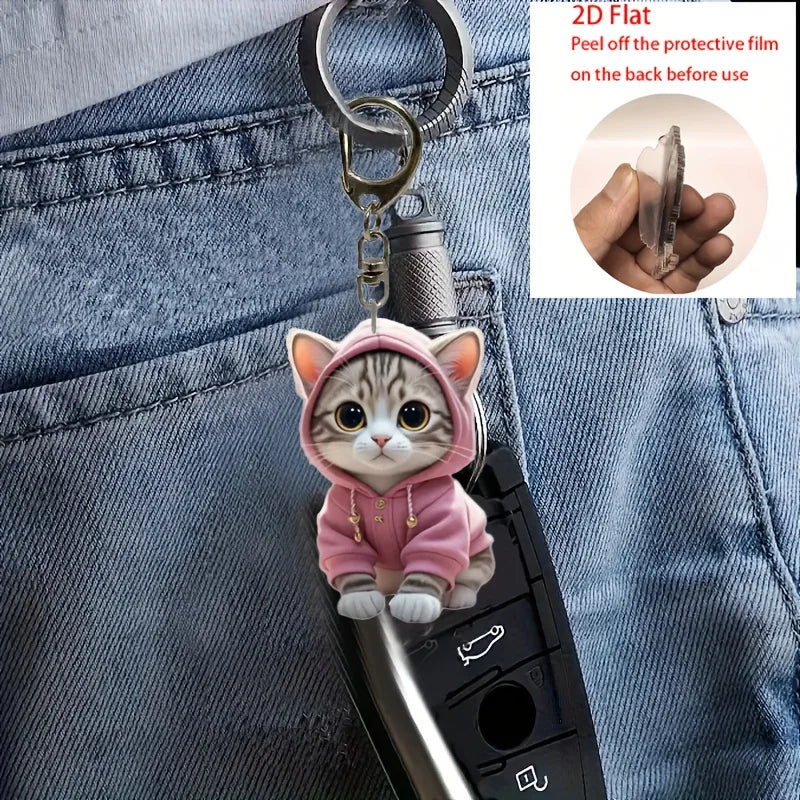 Cute Cartoon Cat Acrylic Keychain - Waterproof, Durable, Python Hook Clasp, Perfect Gift for Family and Friends