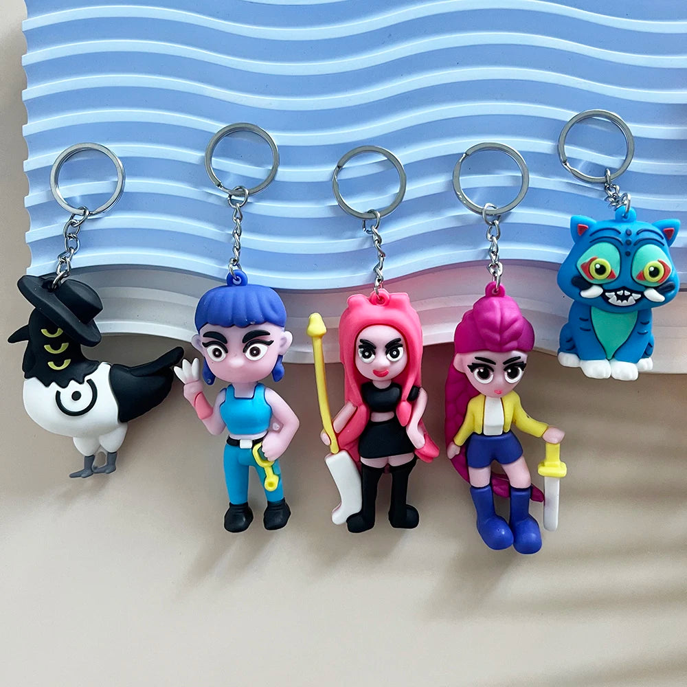 Anime Kawaii KPop Demon Hunters PVC Doll Keychain Cute Cartoon Keyring Bag Pendant Fashion Jewelry Accessory for Kids Gift