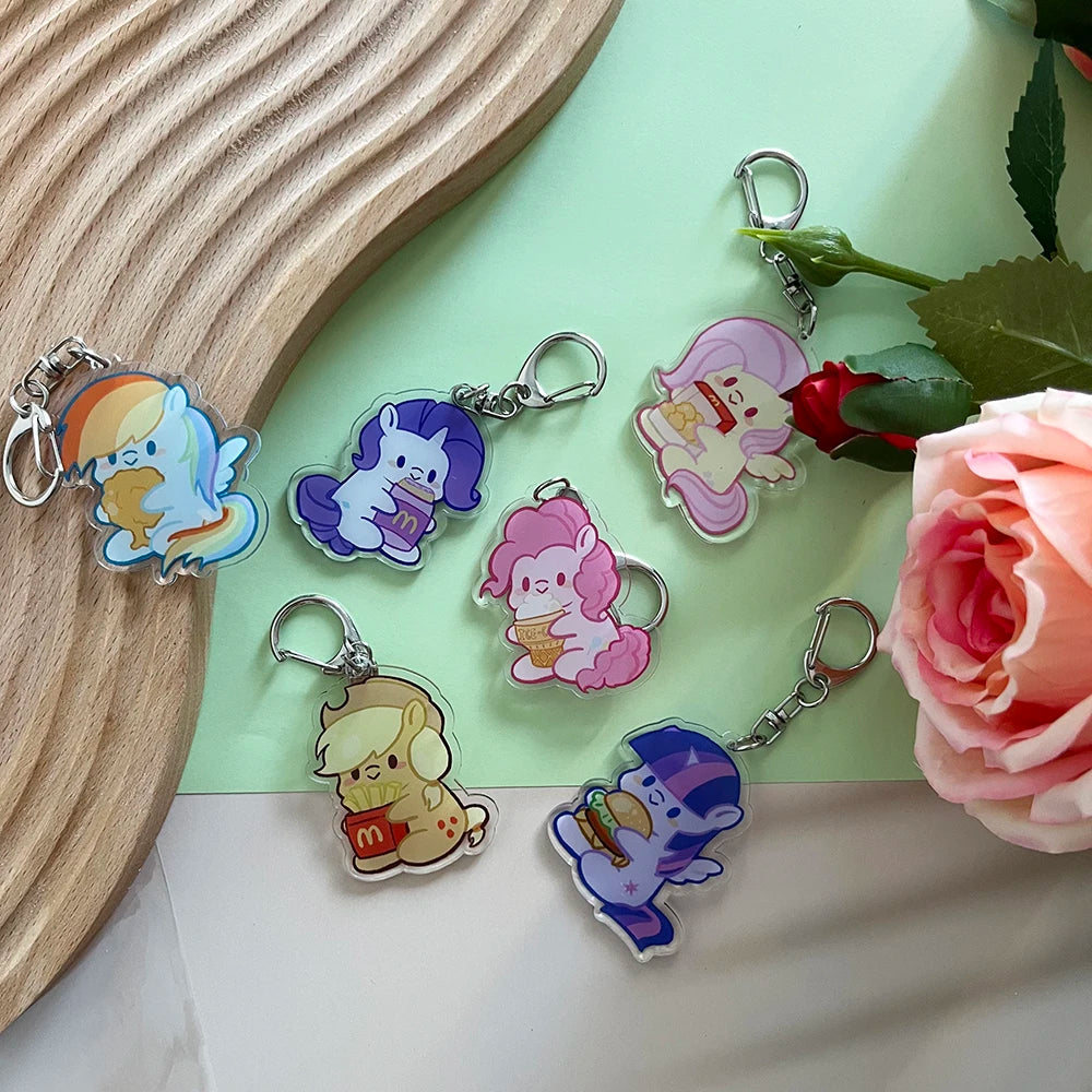 6pc  Acrylic Keychain Charm - Cute Double-Sided Backpack Gift for Couple, BFF, School Girls