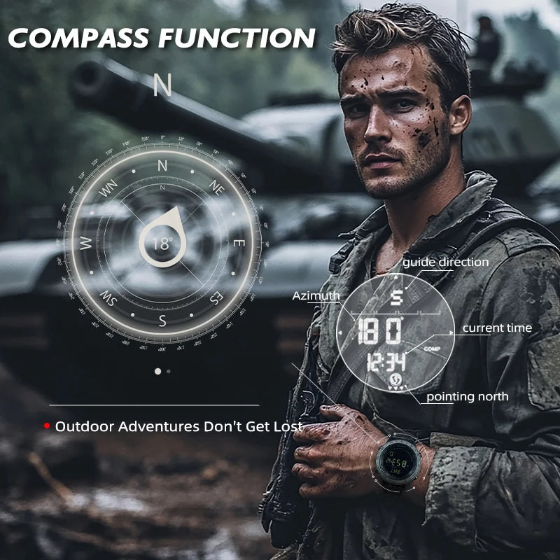 NORTH EDGE TANK 3 Men's Digital Militray Watches Outdoor Sports Watch  Pedometer Calories Compass Waterproof 50M Wristwatches