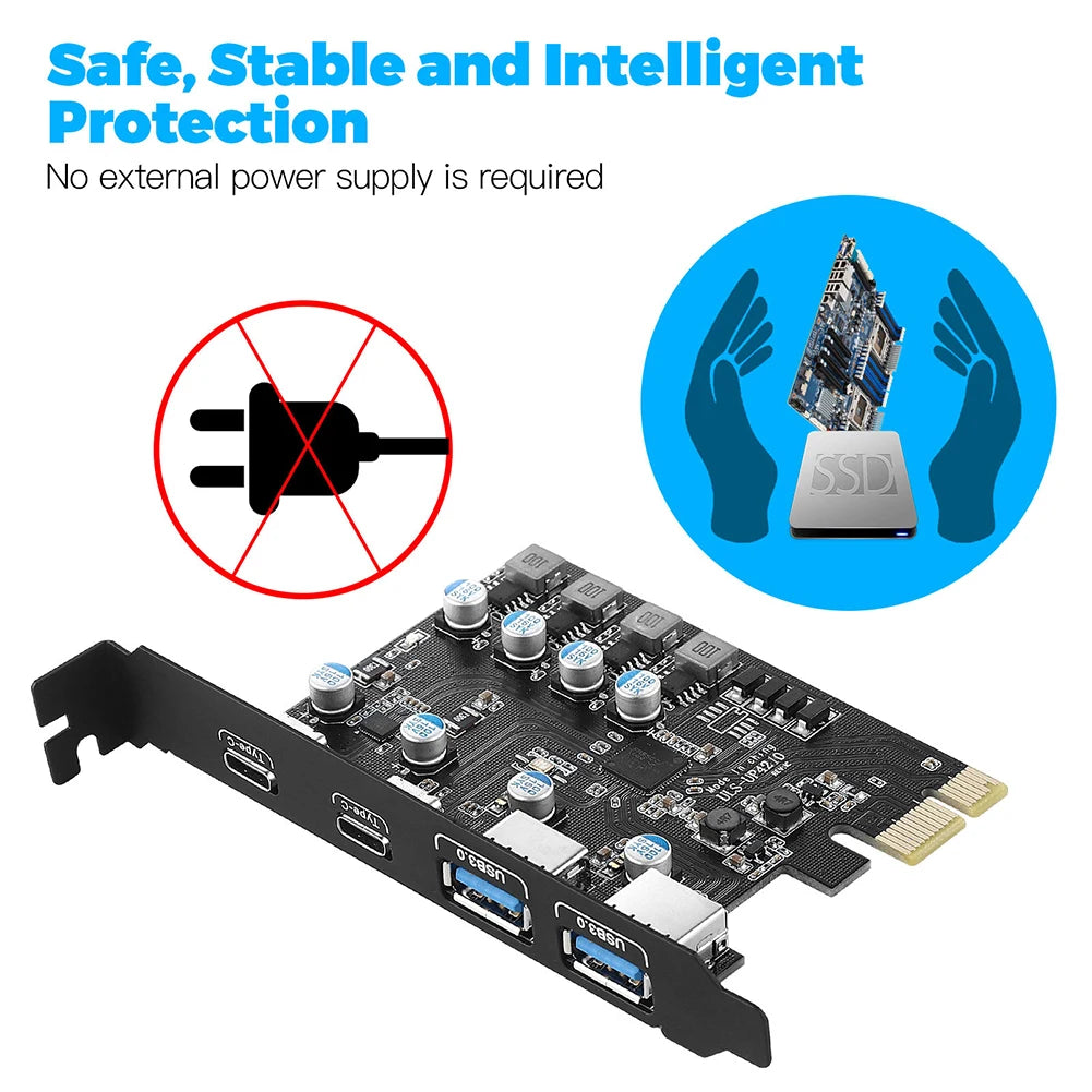 PCI Express Card  2Port USBA/ USBC 5Gbps USB3.2 Gen1 USB3.0 PCIE Card Expansion Add on Card Adapter for Windows/Linux