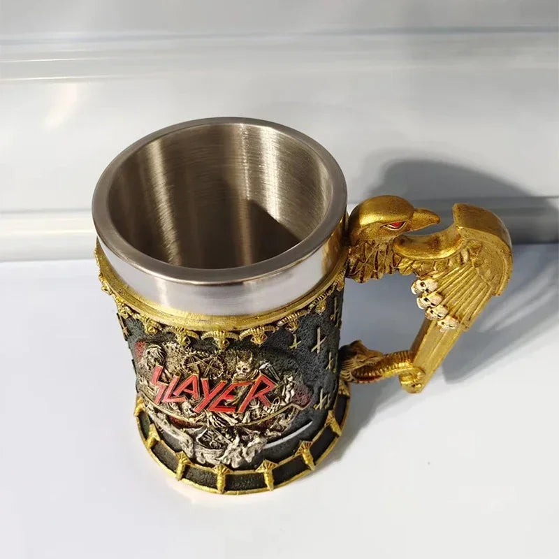 600ml Norse Mythology Beer Mug Resin Stainless Steel Stein Tankard Cups Gift Retro Drinkware Nemesis Deadly Eagle Skull Statue