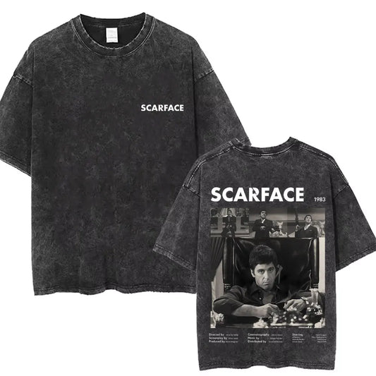 90s Classic Gangsters Movie Scarface Print T-shirts Tony Montana Al Pacino Vintage Washed Cotton Tshirt Men Women Rock T Shirts