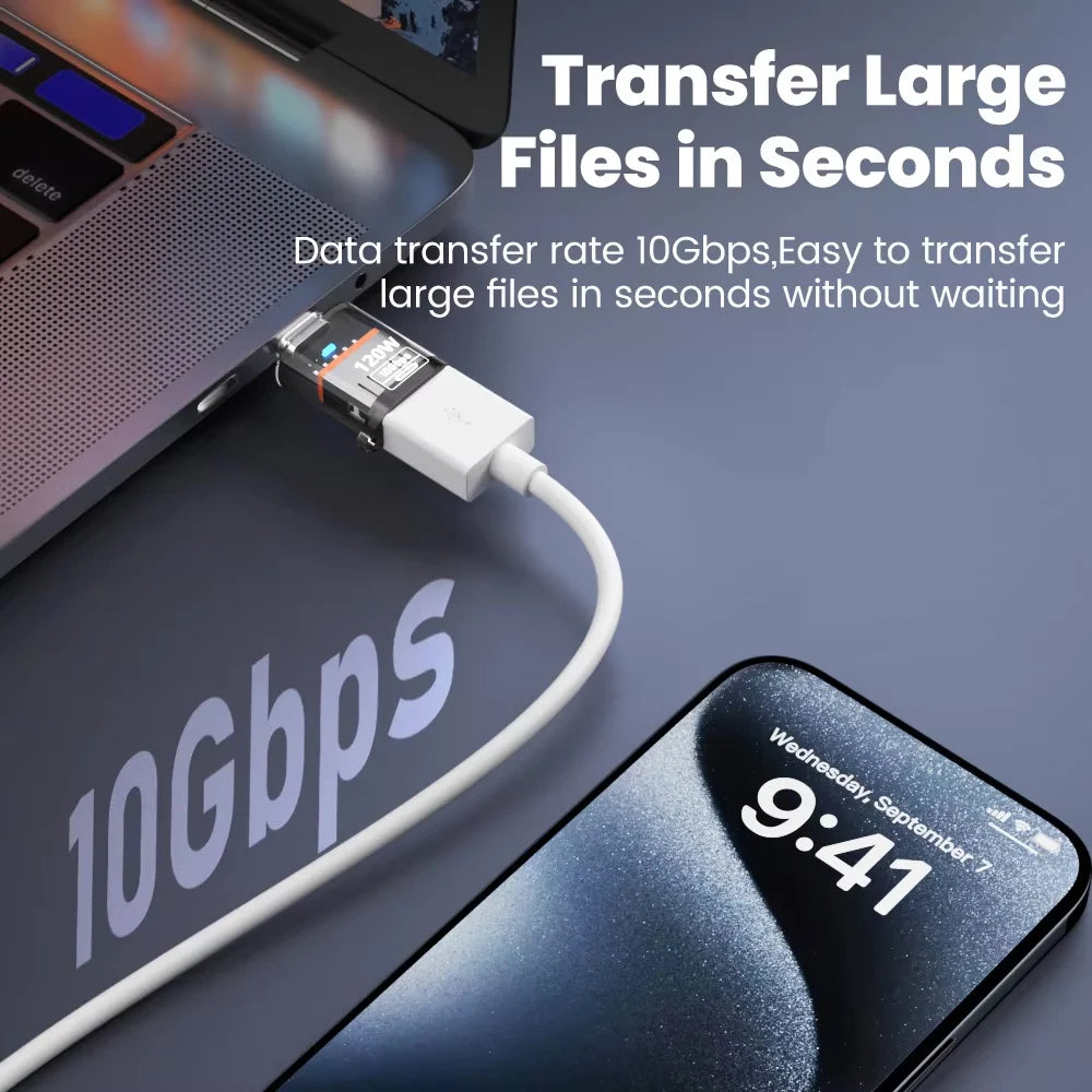 120W Fast Charging USB 3.2 to Type C Adapter OTG 10GB High Speed Data Audio Transfer For PC Tablet Xiaomi Huawei USB C Converter