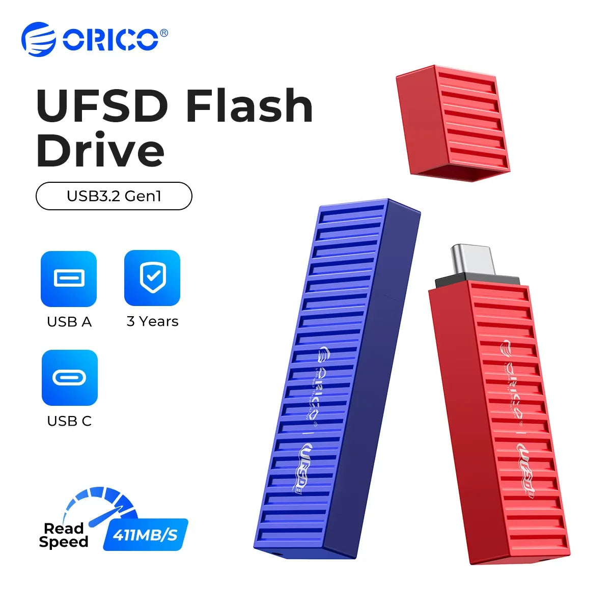 ORICO UFSD All Metal 256GB USB Flash Drive 411MB/S Pen Drives 512GB 128GB 64GB USB Stick Type C Pendrives Container Shape Design