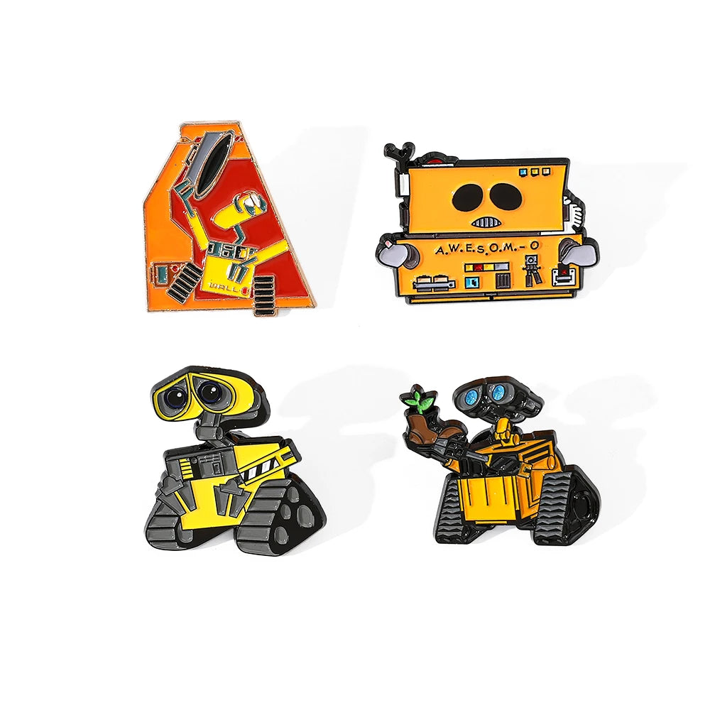 4 Pcs Personality Animation Cartoon Walle Brooch Cute Robot Enamel Pin Metal Badge Jewelry Backpack Clothes Accessories Gift
