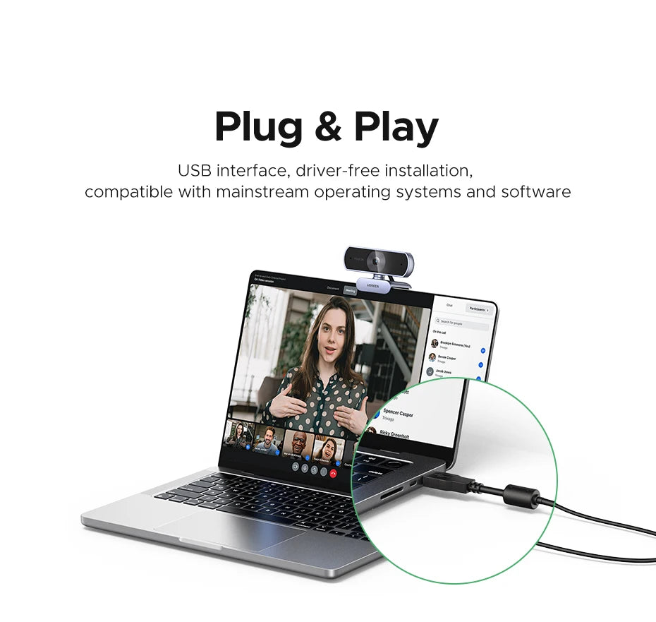 UGREEN 2K Webcam with Microphone, Full HD USB Web Camera, Adjustable FOV, Auto Light Correction, Video Webcam for Streaming