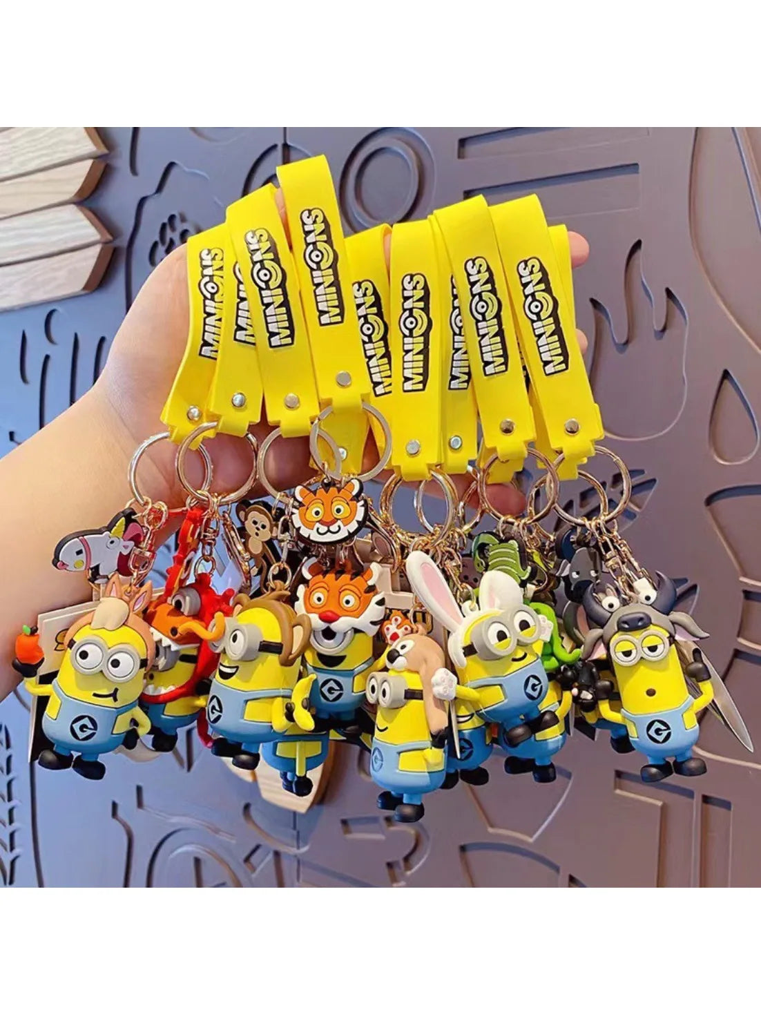 New M-Minions Keychain Animated Banana Villain 3D Keychain PVC Pendant key Rings for Kids Birthday Toy Gift