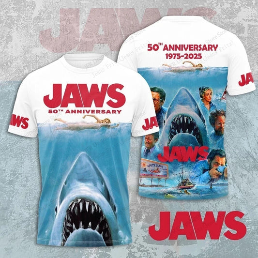 Mens Tshirt Movie Jaws 50Th Anniversary 3d Print T-shirt Men Women Fashion Casual Oversized Short Sleeve Tops Tees Boy Apparel