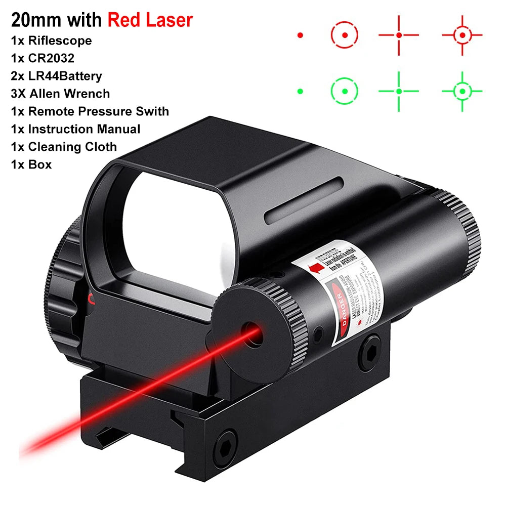 Tactical Reflex Sight Riflescope Red Green Laser Scope 4 Reticle Projected Dot Sight Scope Hunting Optics for 20mm Rail