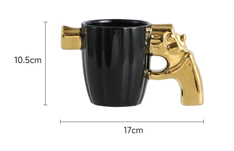 350ml Novelty Mug Revolver Handle Mug Coffee Cup Ceramic Personalized Decorations for Coffee Tea Milk 3D Mold Non-slip Glaze Cup