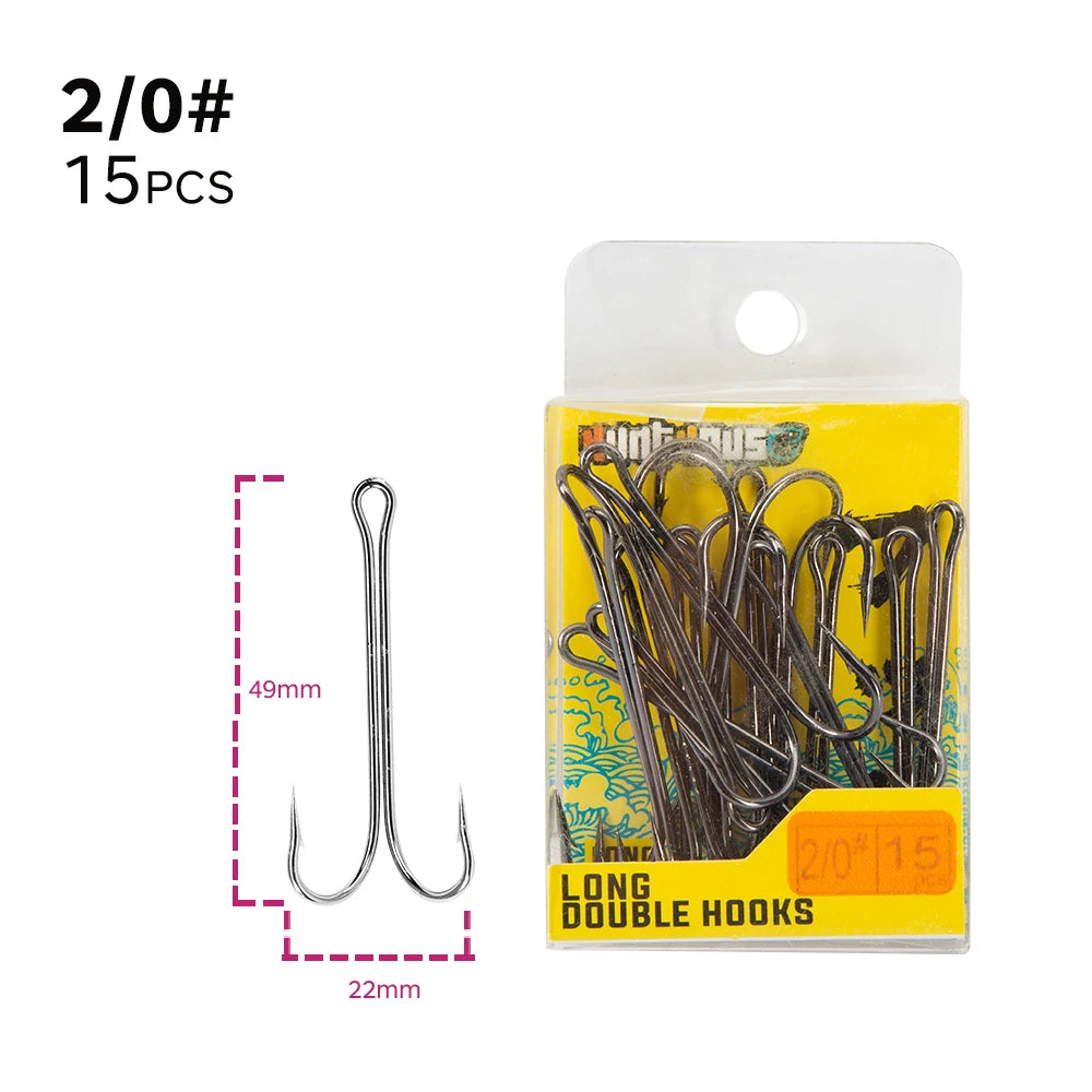 HuntHouse Double Fishing Hook Soft Lure Stainless Steel Weedless Super Sharp 1# 2# 4# 6# 1/0 2/0 3/0 Saltwater Fish Tackle