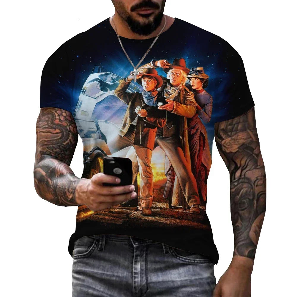 Summer Men's T-shirt Movie Returns To The Future 3D Printing Fashion Casual Street Round Neck Short Sleeved Cartoon Loose Top