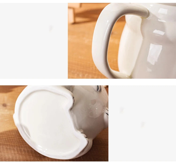 Creative Cartoon Pug Mug Ceramic Large Capacity Cute Water Cup with Lid Spoon Kitchen Drinkware Birthday Gift for Boyfriend