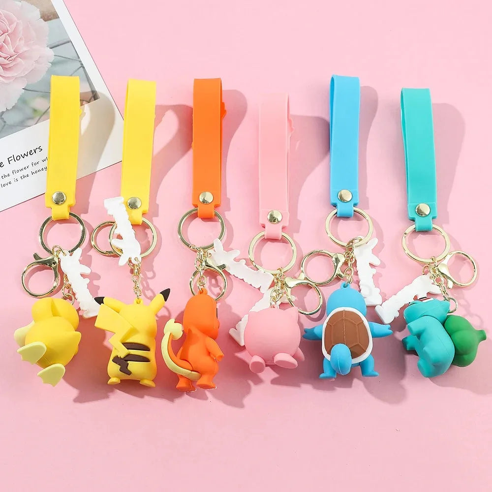 New Pokemon Pikachu Keychain Anime Cartoon Key--Chain Charmander Psyduck Fashion Keyring Pendant Accessories Toys--Kids Gifts
