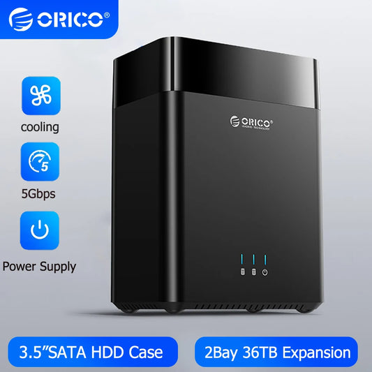 ORICO 2 Bay HDD Enclosure Hard Drive Case 3.5" SATA Docking Station USB 3.0 Type C DAS Storage Box 36TB Expansion for PC Laptop