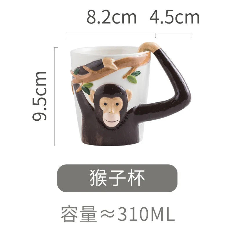 Household 310ml Animal Mug Coffee Mug Children Cartoon Monkey Ceramic Mug Irregular Cup Living Room Decoration Accessories