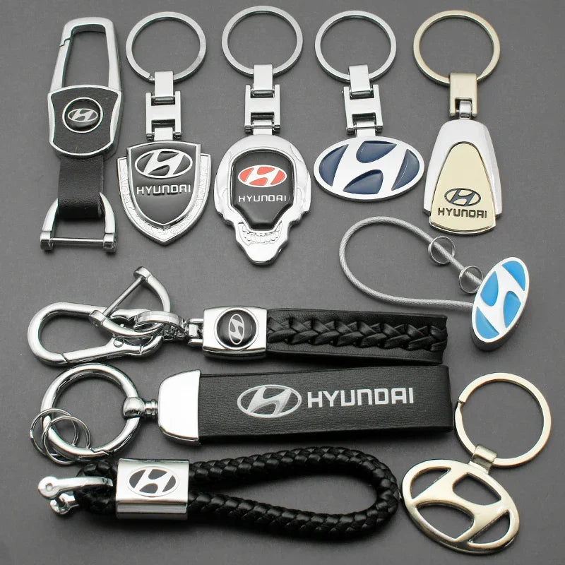 Metal/Leather Car Keychain Badge Emblem For Hyundai Elantra Kona i10 i20 i30 ix25 ix35 Tucson N Line Key Chain Rings Accessories