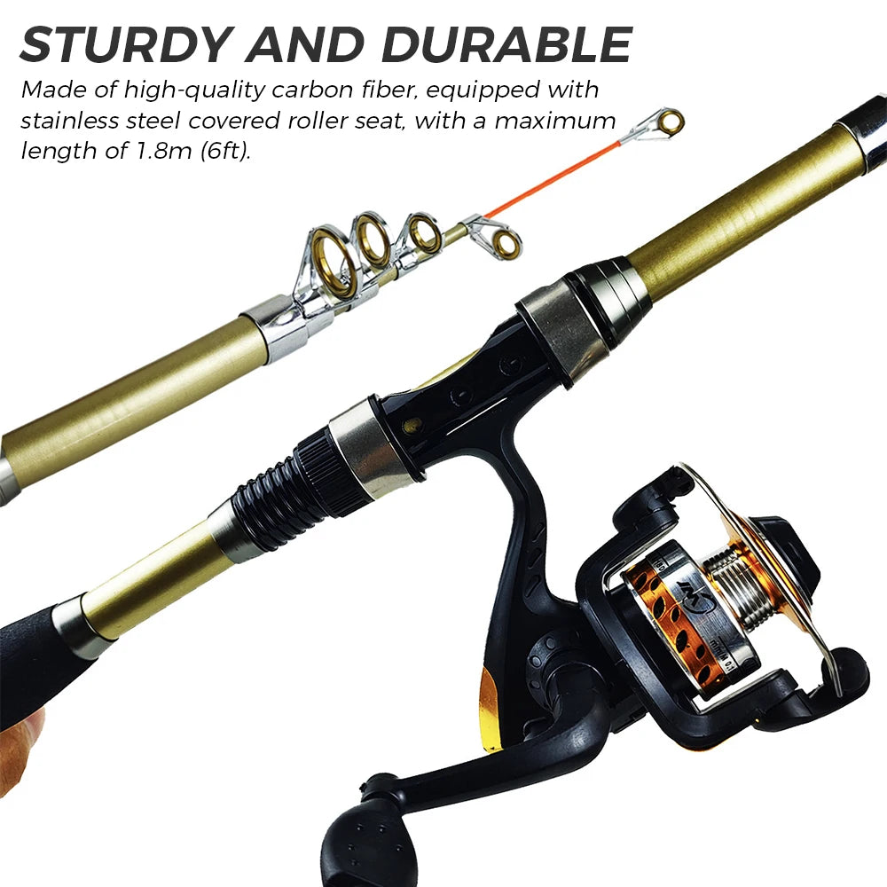 Fishing rod Set 1.8M Full Kits With Telescopic Fishing Rod And Spinning Reel 5.2:1 Baits Hooks Travel Pole Set 2025 NEW