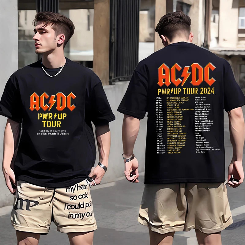 ACDC PWR UP TOUR 2024 Print Shirt Classic Patterned Shirt From 1979 Hip Hop Trend Tee Shors Sleeve Men's T-shirt 100% Cotton