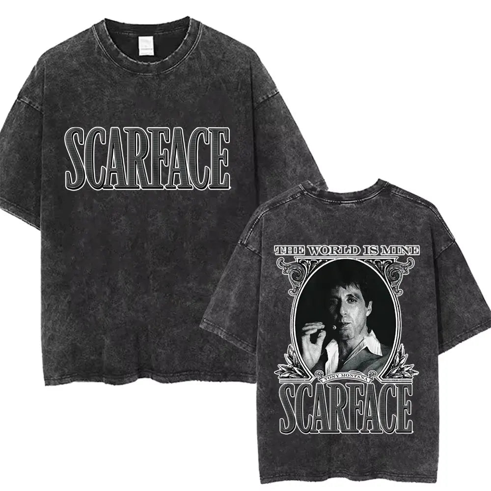 90s Classic Gangsters Movie Scarface Print T-shirts Tony Montana Al Pacino Vintage Washed Cotton Tshirt Men Women Rock T Shirts