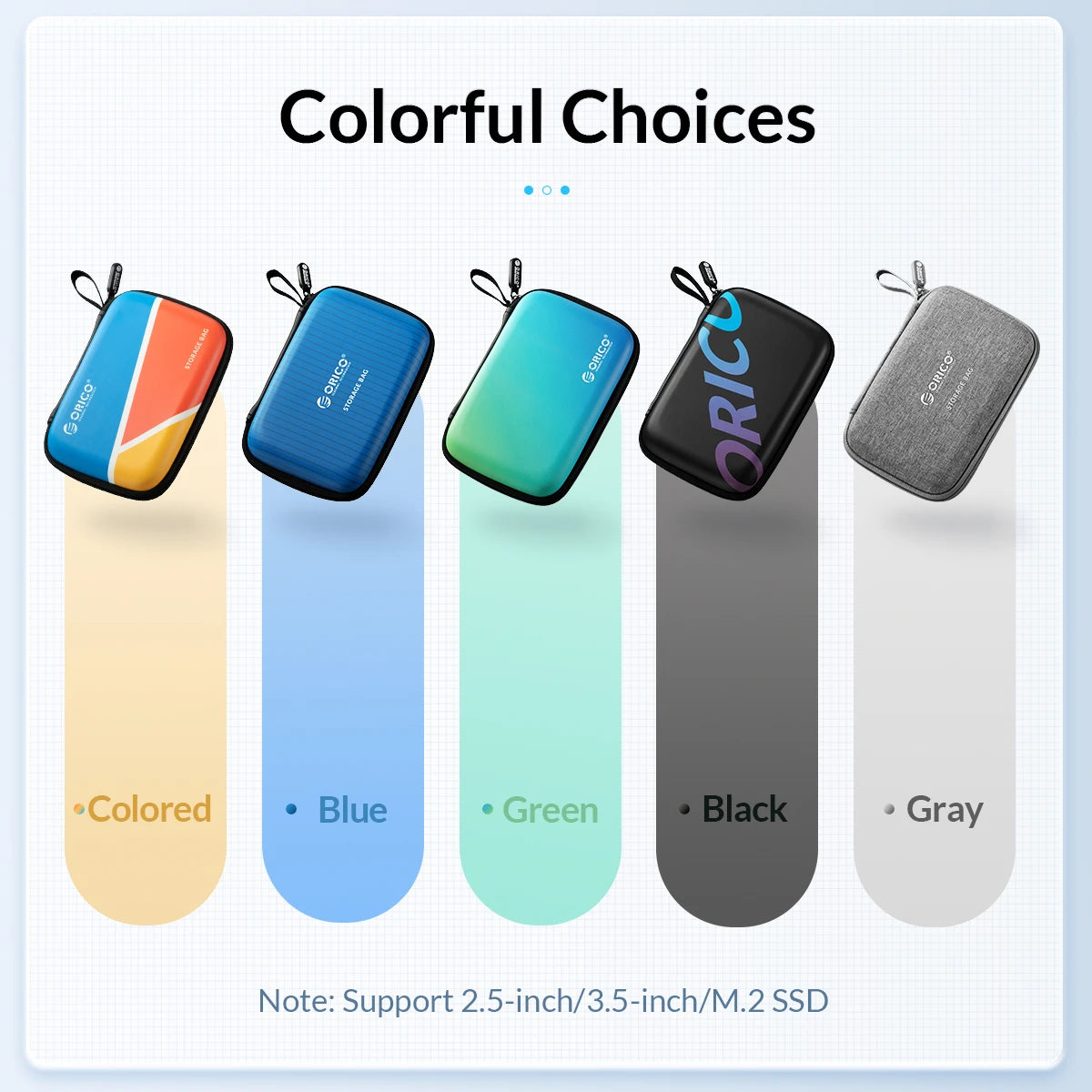ORICO 2.5'' 3.5'' HDD Case Storage Bag for External Hard Drive Case/ M.2 Hard Disk Case /Earphone/U Disk Large Capacity Storage